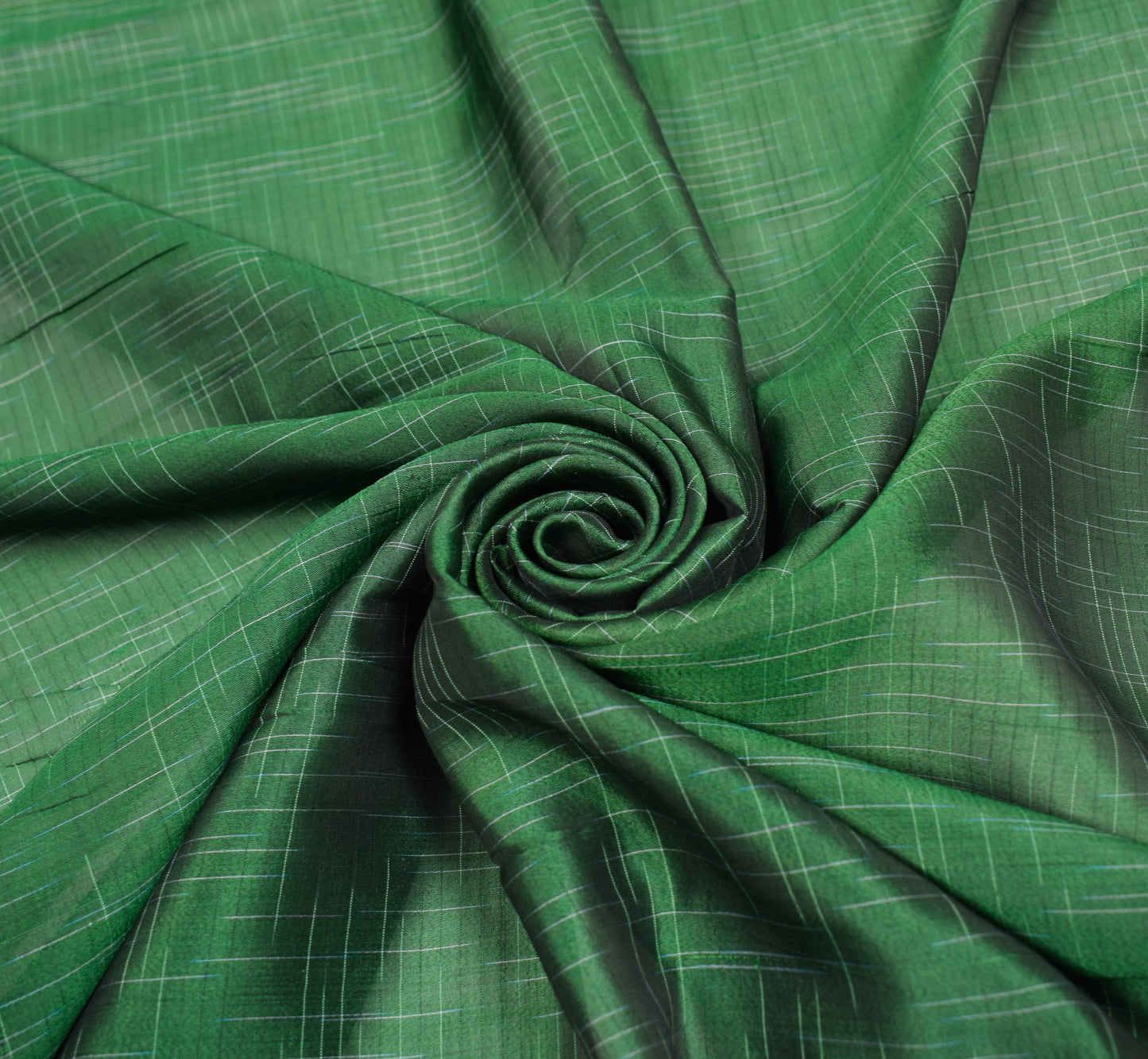 Sushila Vintage Green Sari Remnant Scrap Hand Woven Pure Silk Craft Soft Fabric