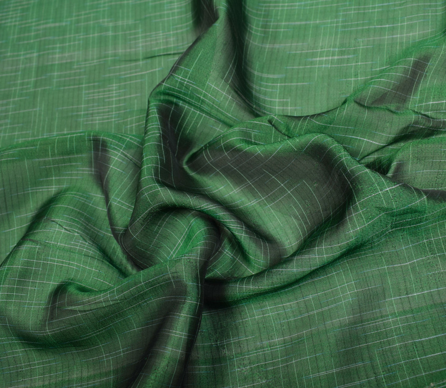 Sushila Vintage Green Sari Remnant Scrap Hand Woven Pure Silk Craft Soft Fabric