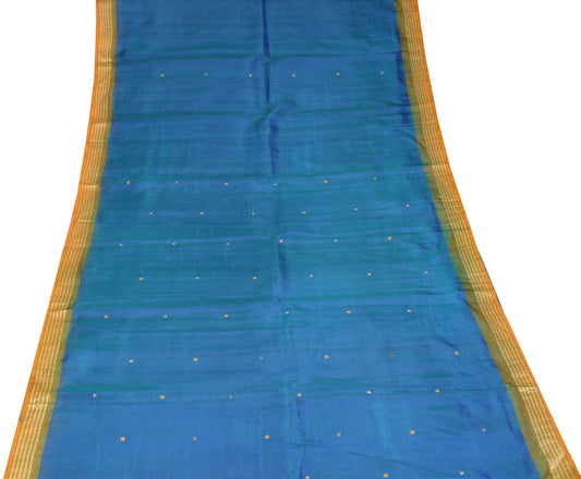 Sushila Vintage Blue Sari Remnant Scrap Dual Tone Pure Silk Woven Craft Fabric