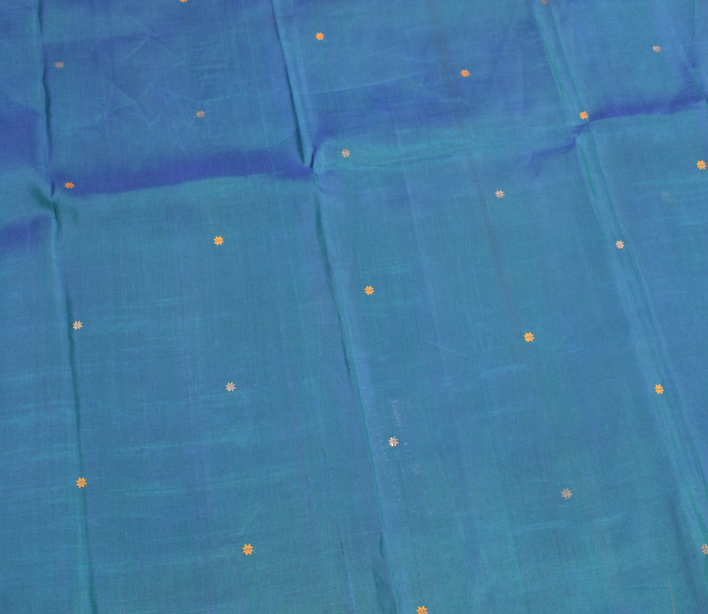 Sushila Vintage Blue Sari Remnant Scrap Dual Tone Pure Silk Woven Craft Fabric