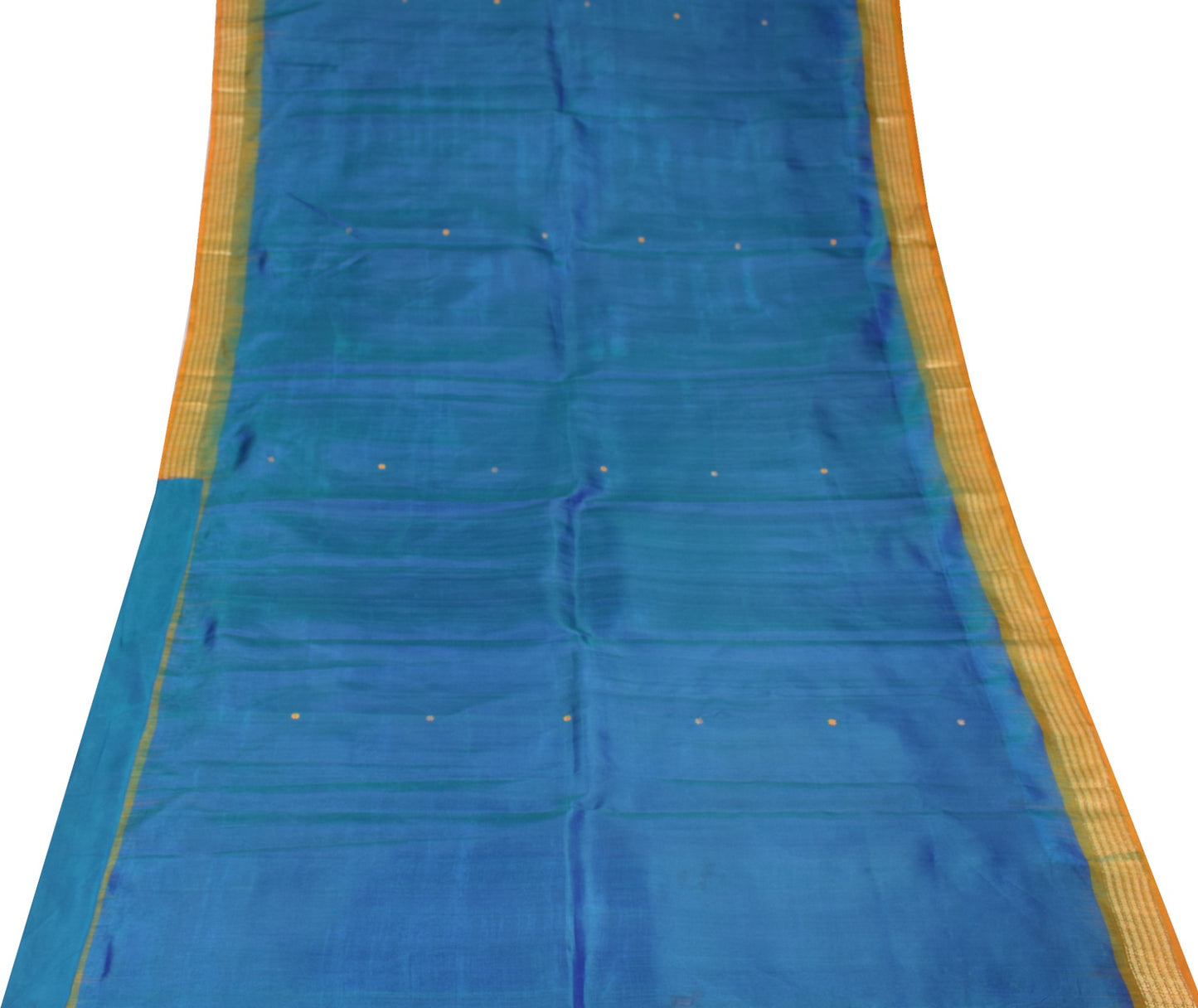 Sushila Vintage Blue Sari Remnant Scrap Dual Tone Pure Silk Woven Craft Fabric