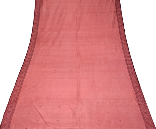 Sushila Vintage Coral Pink Sari Remnant Scrap Woven Pure Silk Soft Craft Fabric