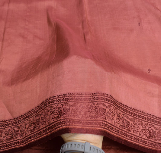 Sushila Vintage Coral Pink Sari Remnant Scrap Woven Pure Silk Soft Craft Fabric