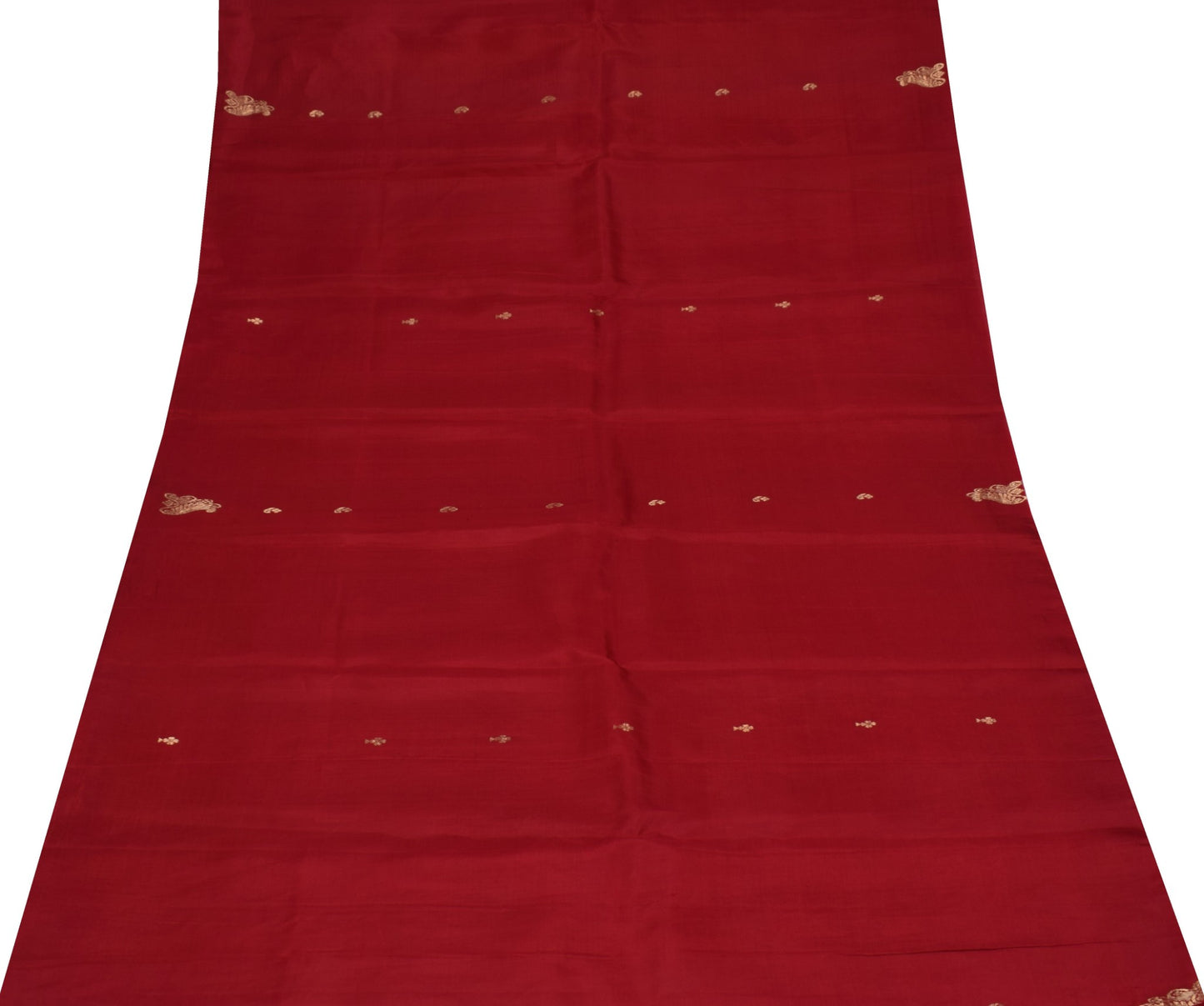 Sushila Vintage Maroon Sari Remnant Scrap Zari Woven 100% Pure Silk Craft Fabric