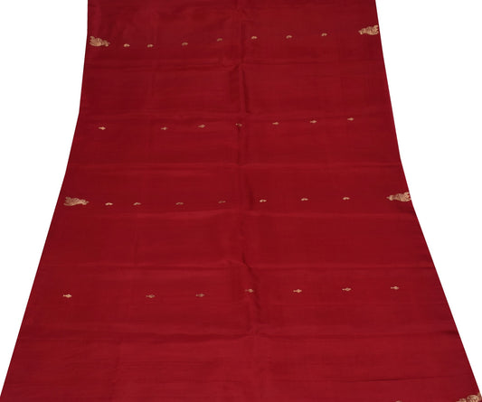 Sushila Vintage Maroon Sari Remnant Scrap Zari Woven 100% Pure Silk Craft Fabric