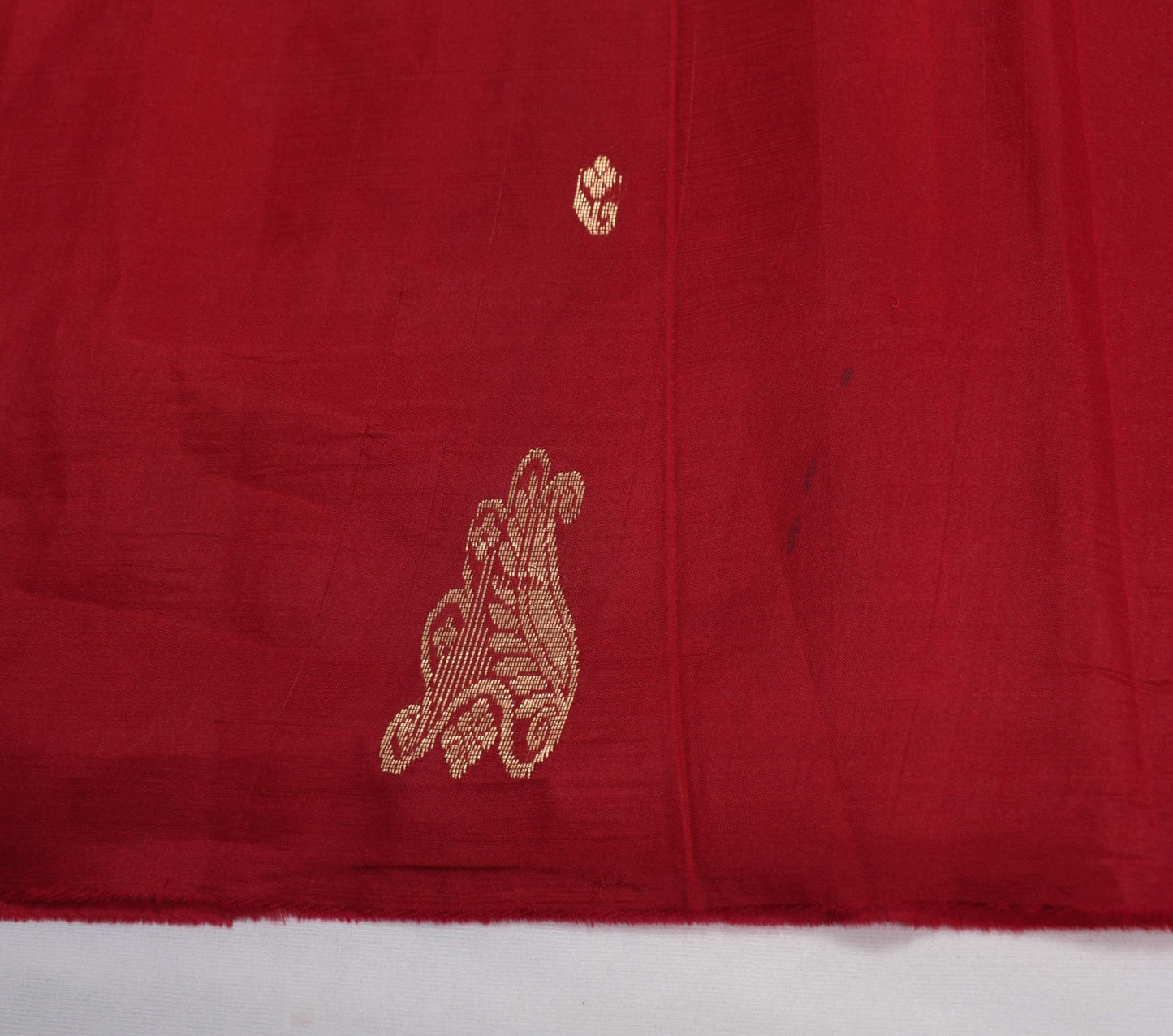 Sushila Vintage Maroon Sari Remnant Scrap Zari Woven 100% Pure Silk Craft Fabric