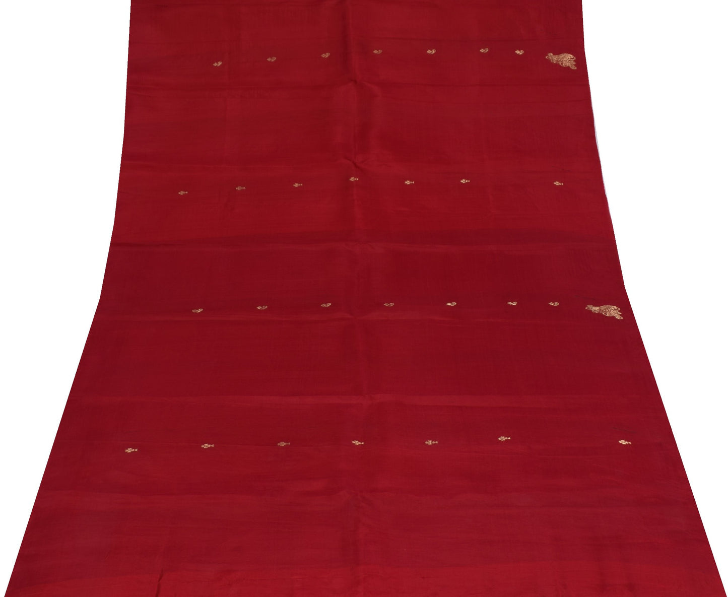 Sushila Vintage Maroon Sari Remnant Scrap Zari Woven 100% Pure Silk Craft Fabric