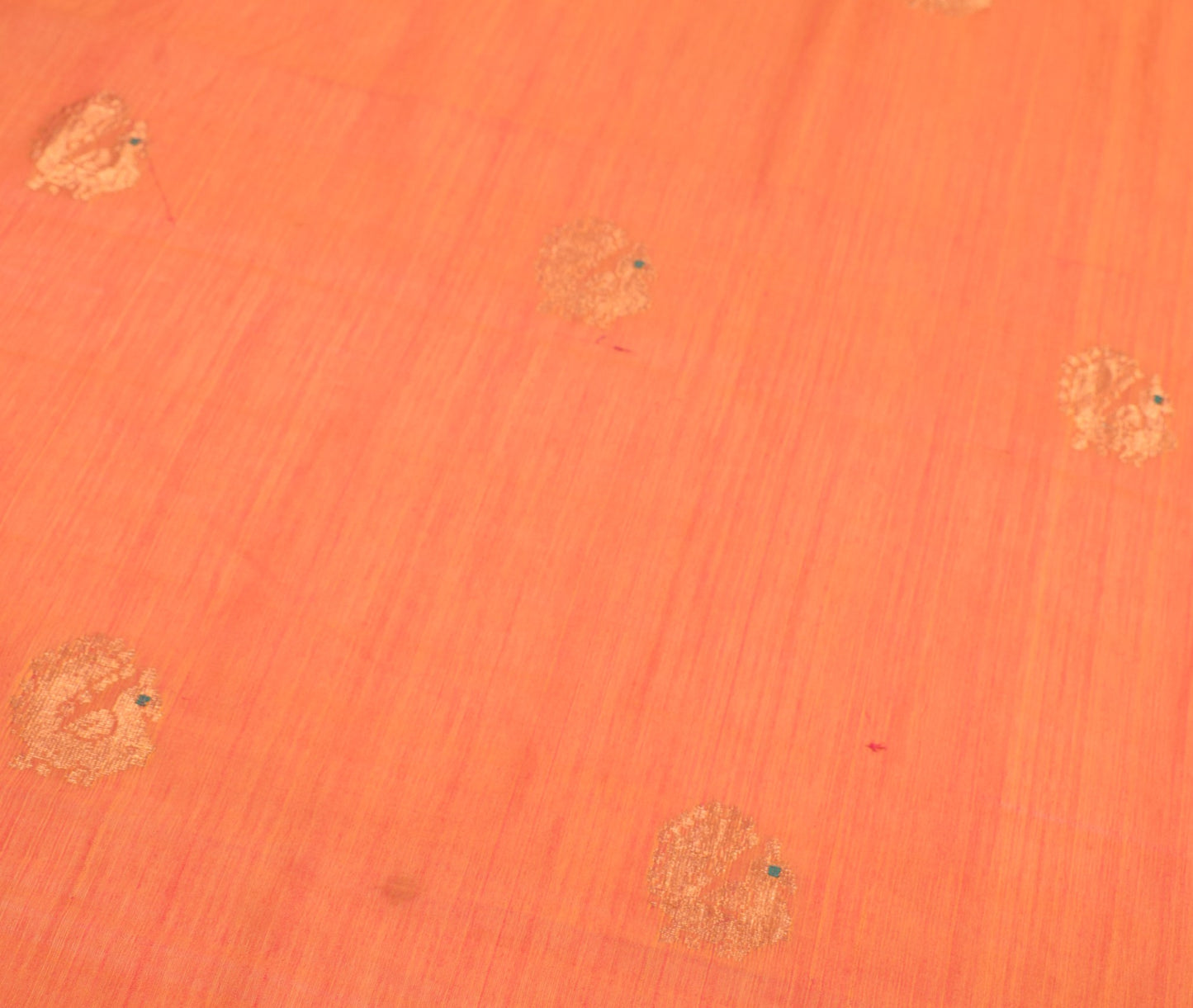 Sushila Vintage Orange Sari Remnant Scrap Woven Pure Cotton Silk Craft Fabric
