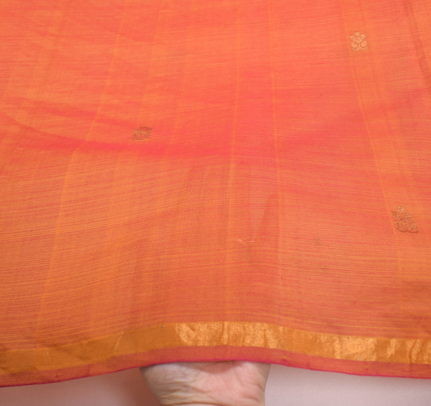 Sushila Vintage Orange Sari Remnant Scrap Woven Pure Cotton Silk Craft Fabric
