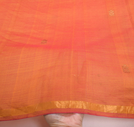 Sushila Vintage Orange Sari Remnant Scrap Woven Pure Cotton Silk Craft Fabric