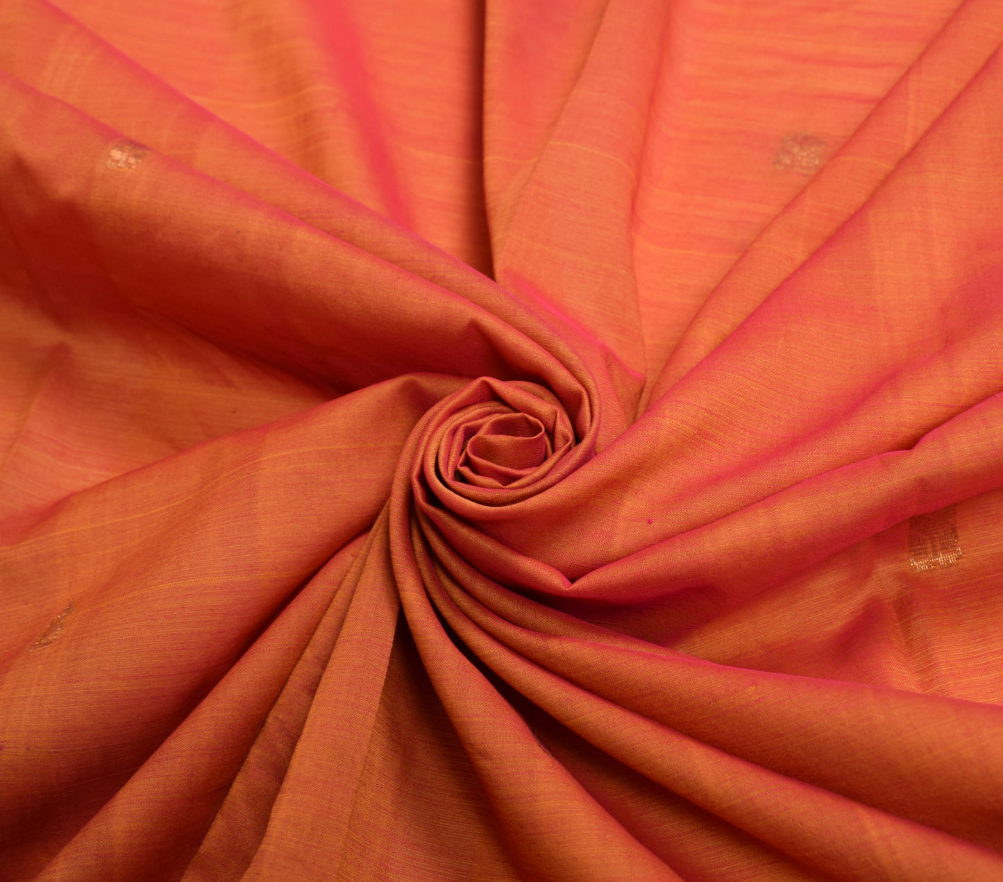 Sushila Vintage Orange Sari Remnant Scrap Woven Pure Cotton Silk Craft Fabric