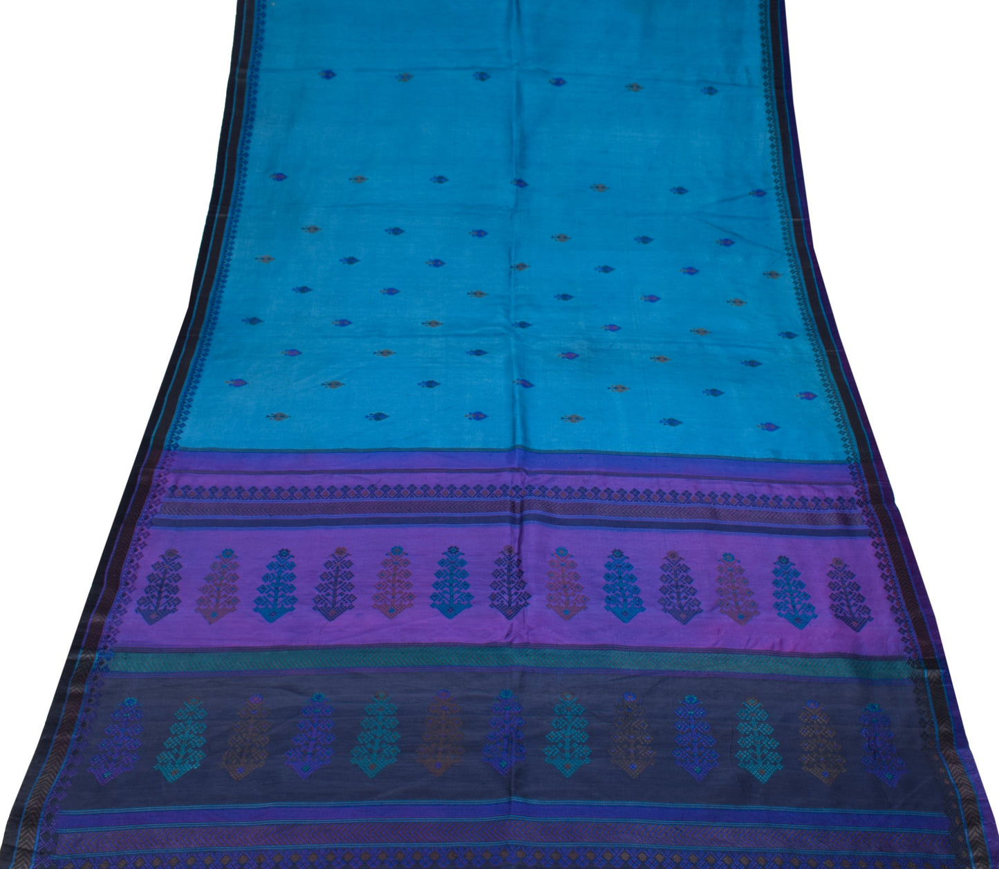 Sushila Vintage Teal Blue Sari Remnant Scrap Woven Pure Silk Soft Craft Fabric