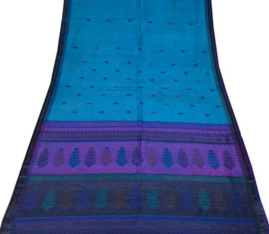 Sushila Vintage Teal Blue Sari Remnant Scrap Woven Pure Silk Soft Craft Fabric