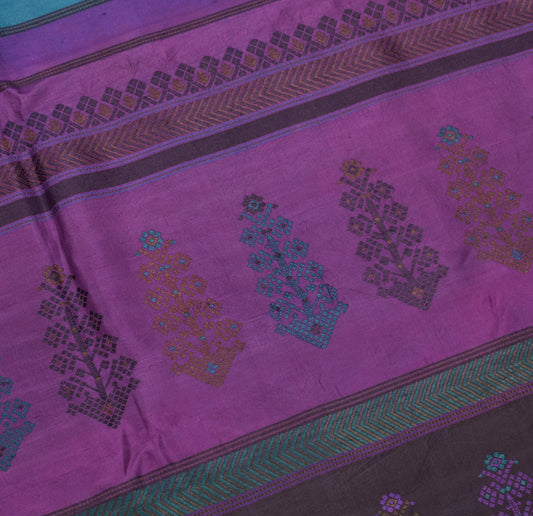 Sushila Vintage Teal Blue Sari Remnant Scrap Woven Pure Silk Soft Craft Fabric