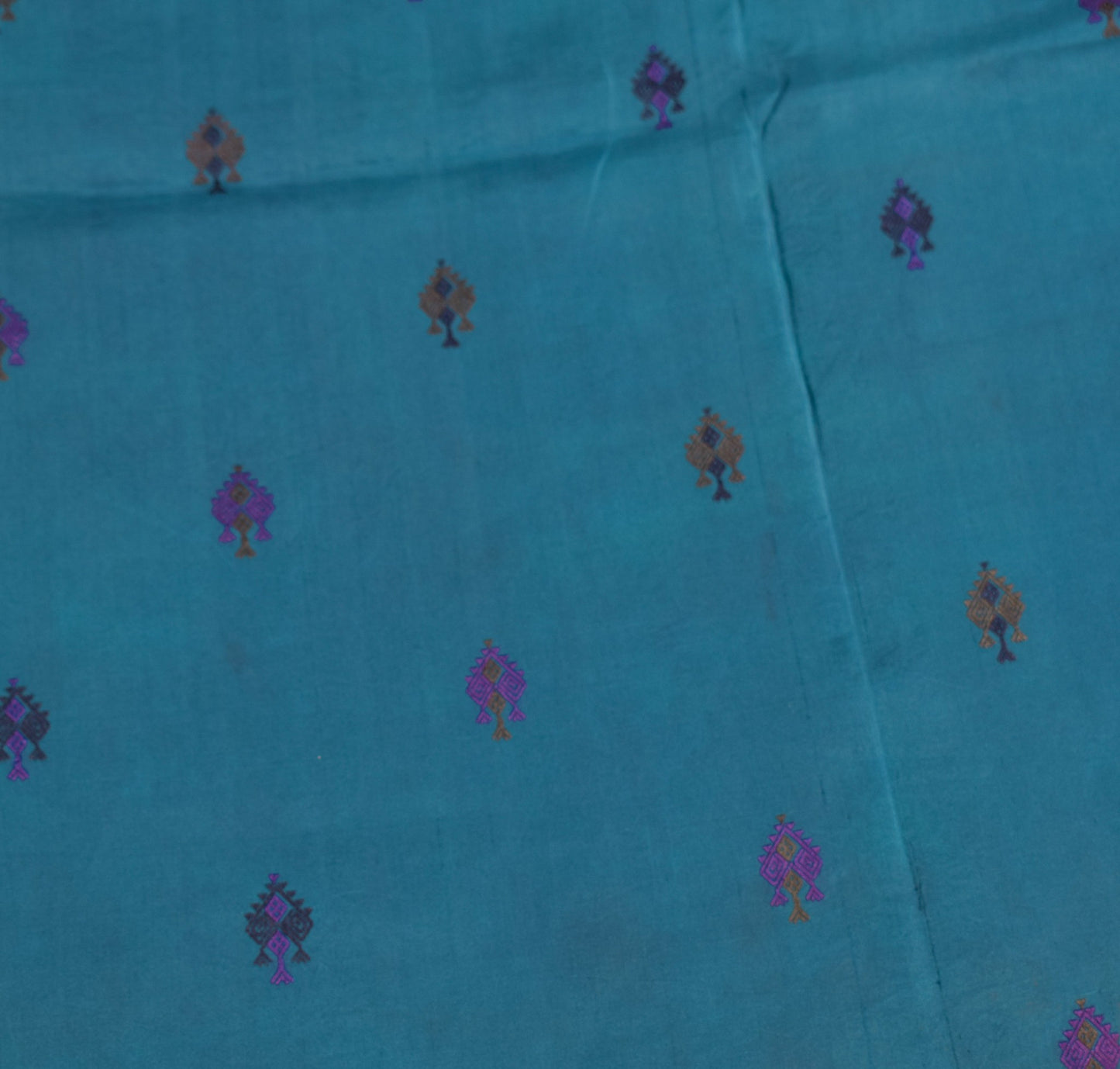 Sushila Vintage Teal Blue Sari Remnant Scrap Woven Pure Silk Soft Craft Fabric