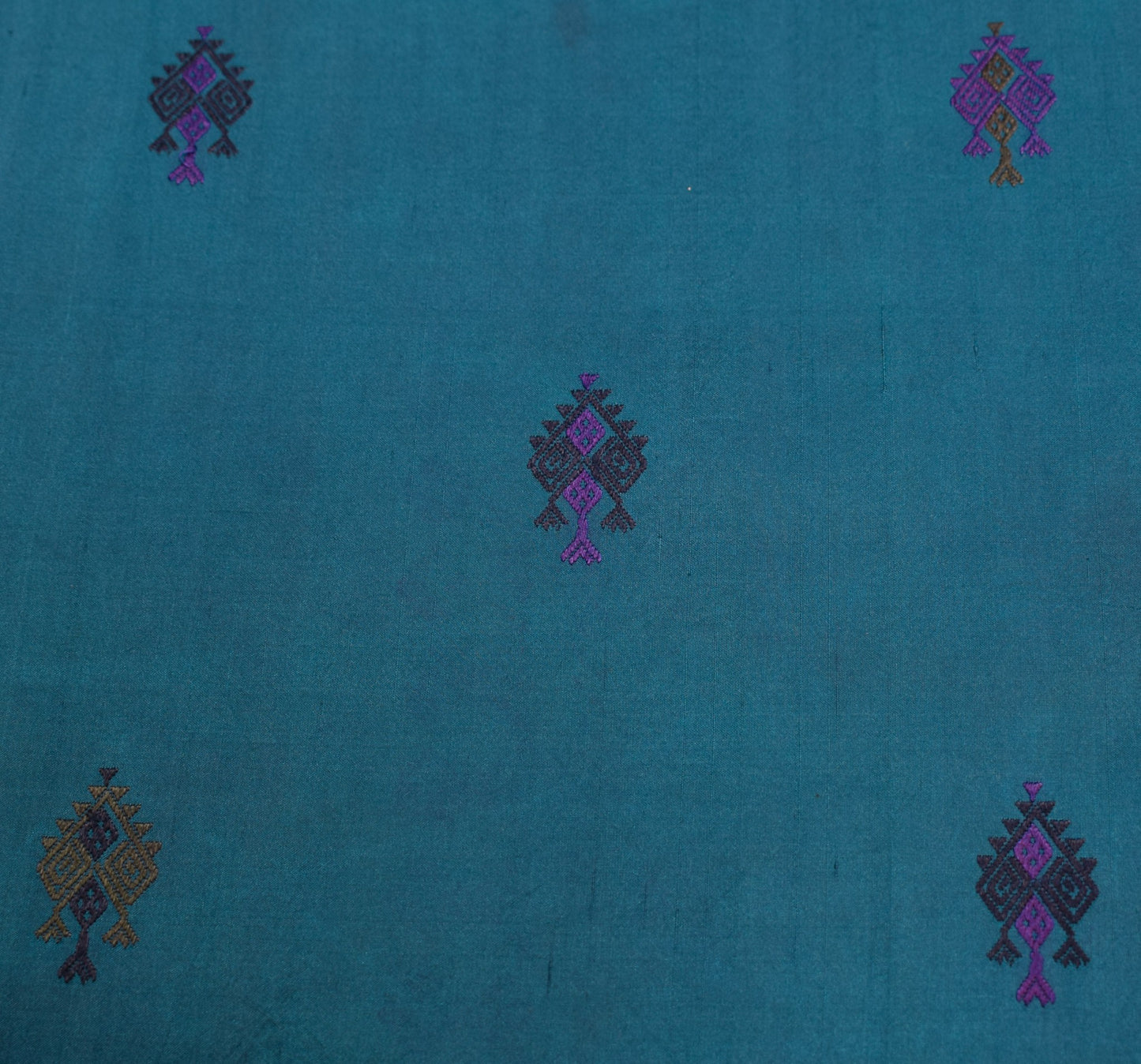 Sushila Vintage Teal Blue Sari Remnant Scrap Woven Pure Silk Soft Craft Fabric