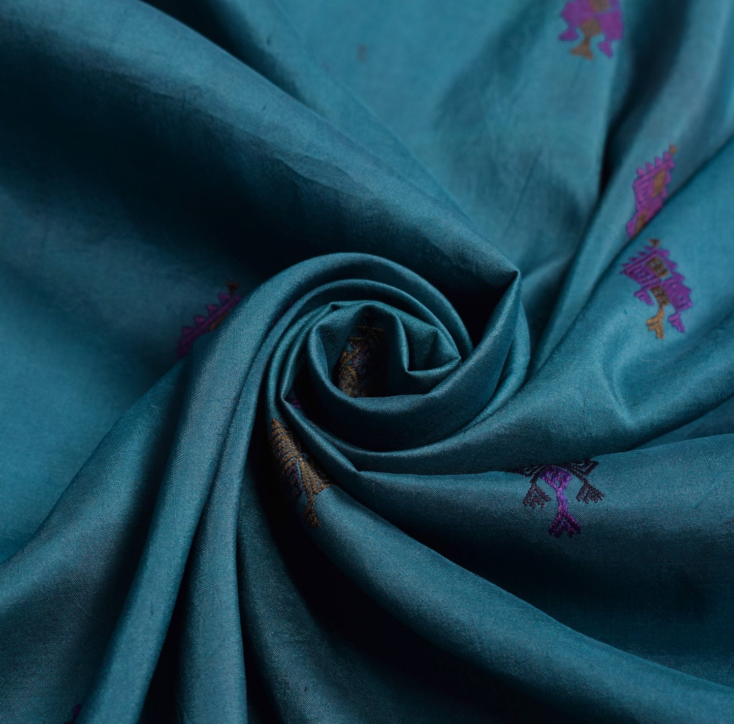 Sushila Vintage Teal Blue Sari Remnant Scrap Woven Pure Silk Soft Craft Fabric