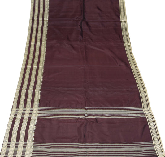 Sushila Vintage Woven Sari Remnant Scrap Dark Brown Pure Silk Soft Craft Fabric