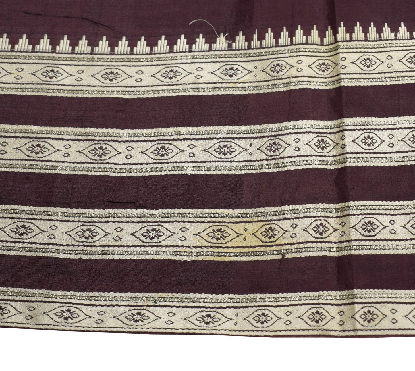 Sushila Vintage Woven Sari Remnant Scrap Dark Brown Pure Silk Soft Craft Fabric