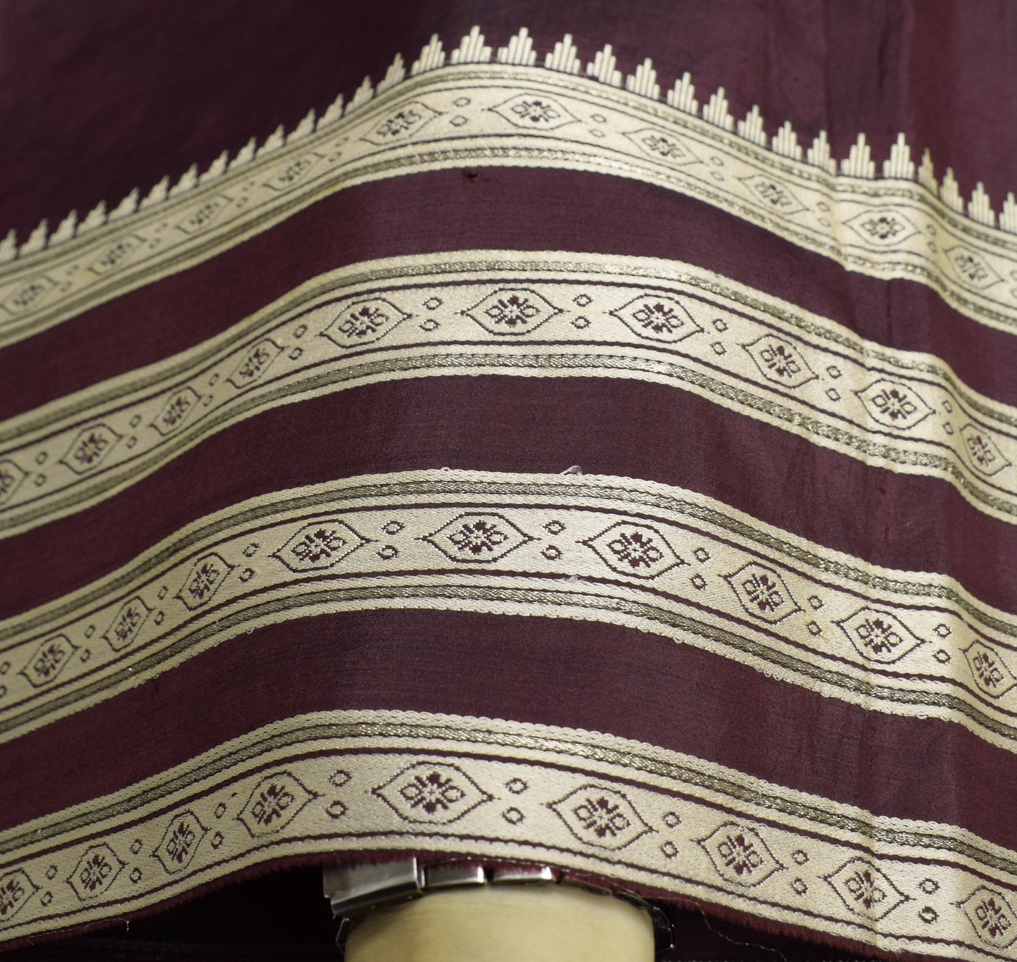 Sushila Vintage Woven Sari Remnant Scrap Dark Brown Pure Silk Soft Craft Fabric