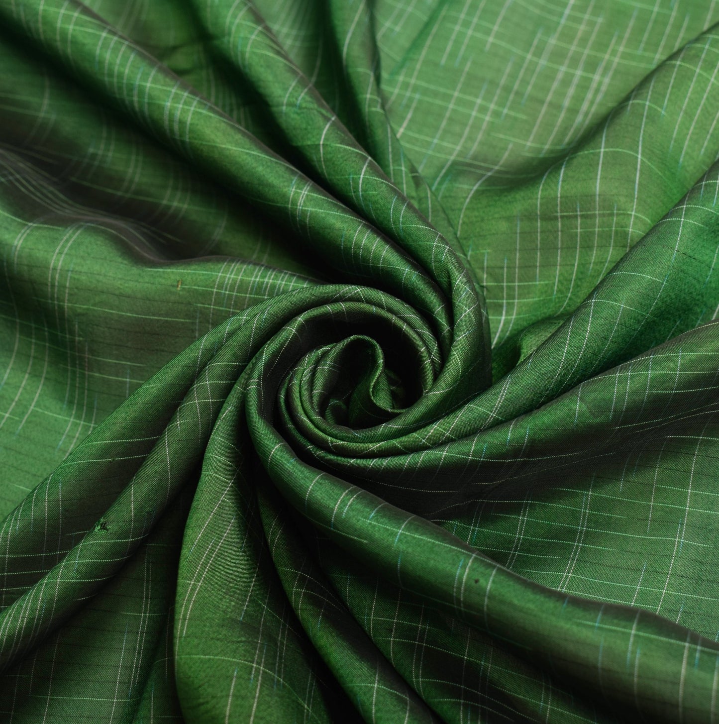 Sushila Vintage Green Sari Remnant Scrap Hand Woven Pure Silk Craft Soft Fabric