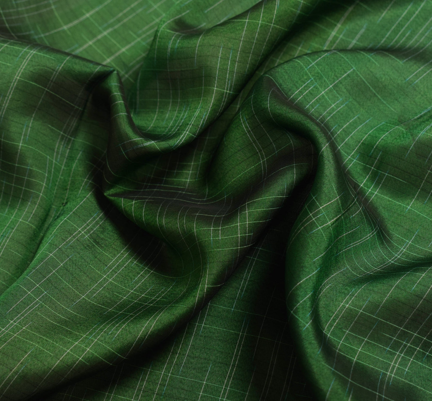 Sushila Vintage Green Sari Remnant Scrap Hand Woven Pure Silk Craft Soft Fabric