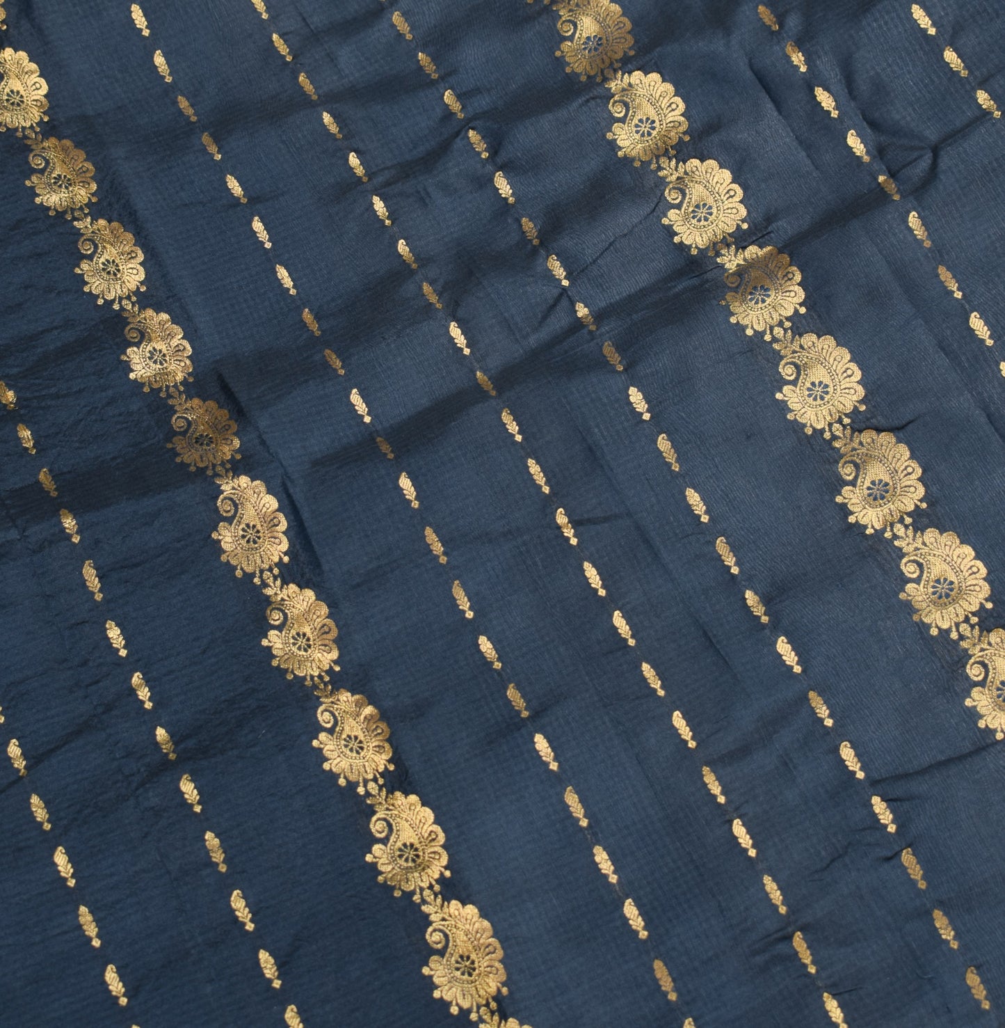 Sushila Vintage Blue Sari Remnant Scrap Zari Brocade 100% Pure Silk Craft Fabric