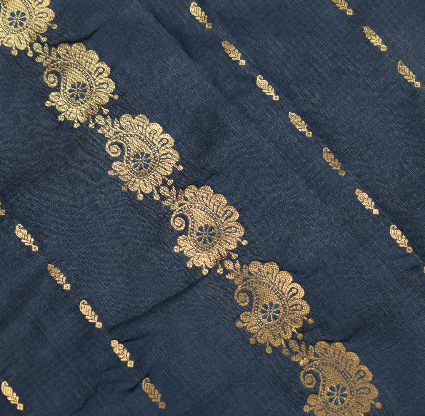 Sushila Vintage Blue Sari Remnant Scrap Zari Brocade 100% Pure Silk Craft Fabric