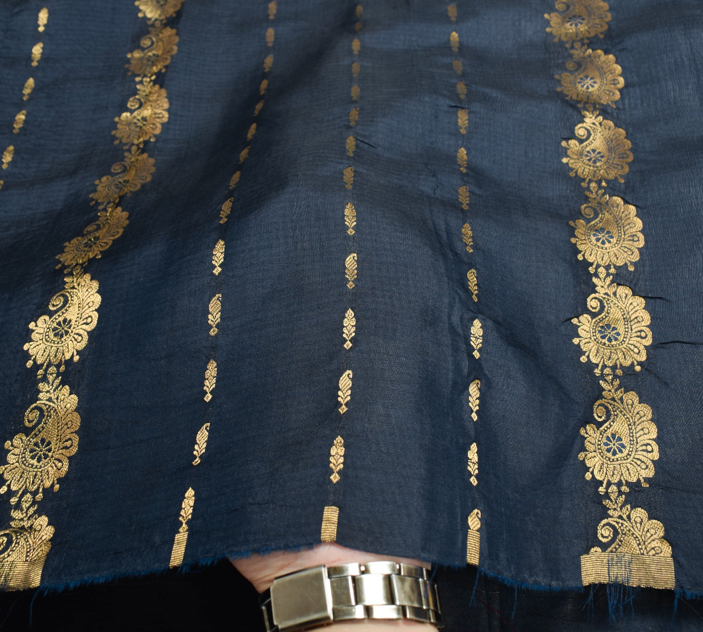 Sushila Vintage Blue Sari Remnant Scrap Zari Brocade 100% Pure Silk Craft Fabric