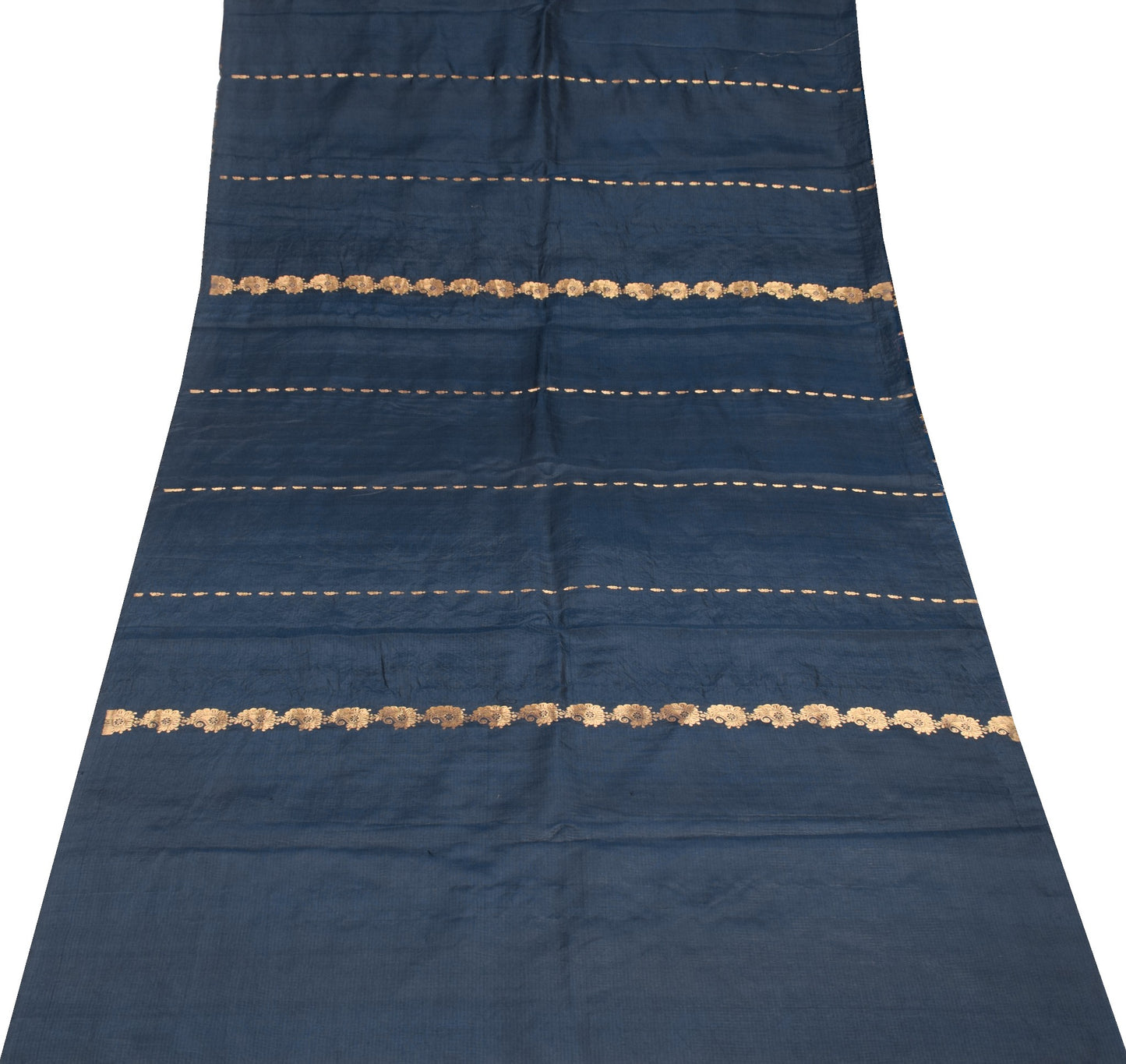 Sushila Vintage Blue Sari Remnant Scrap Zari Brocade 100% Pure Silk Craft Fabric