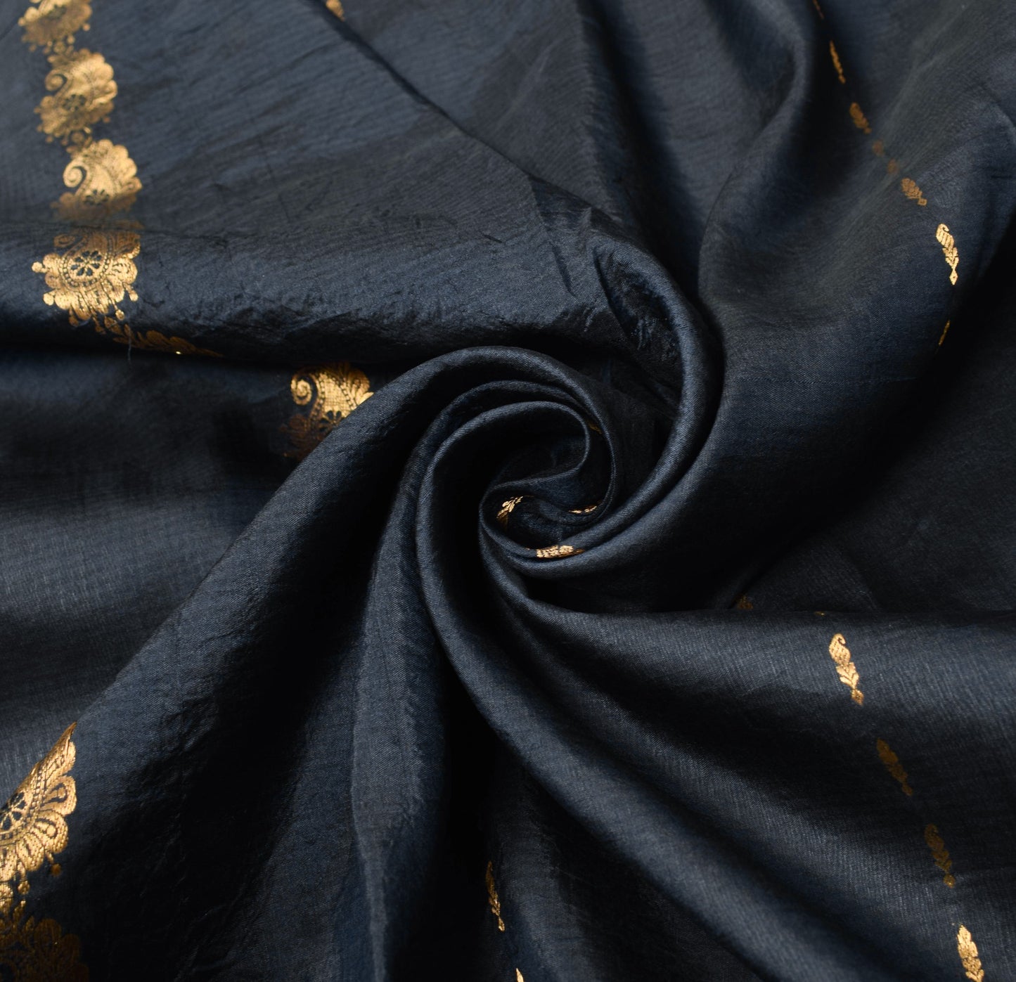 Sushila Vintage Blue Sari Remnant Scrap Zari Brocade 100% Pure Silk Craft Fabric