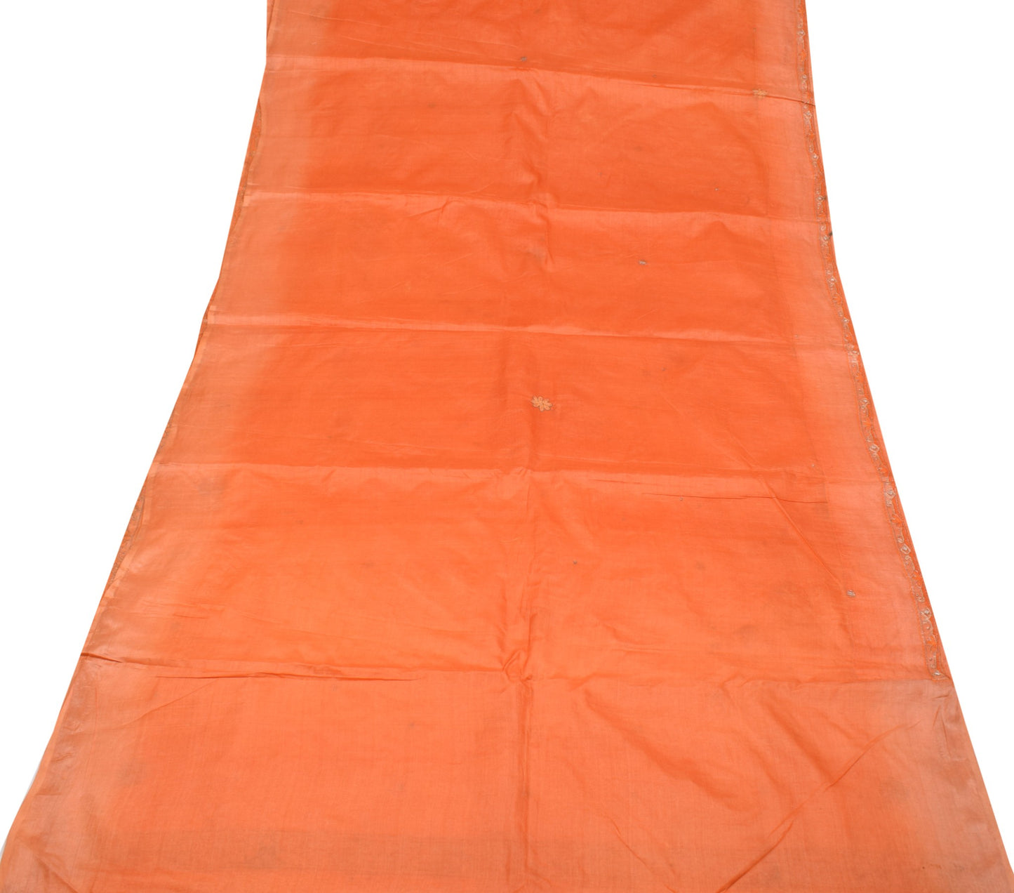 Sushila Vintage Orange Sari Remnant Scrap Pure Silk Embroidered Craft Fabric