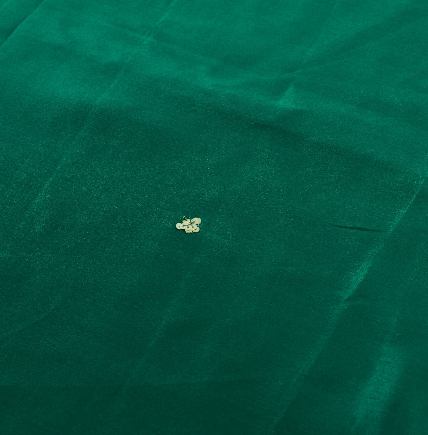 Sushila Vintage Green Sari Remnant Scrap Embroidery Pure Crepe Silk Craft Fabric
