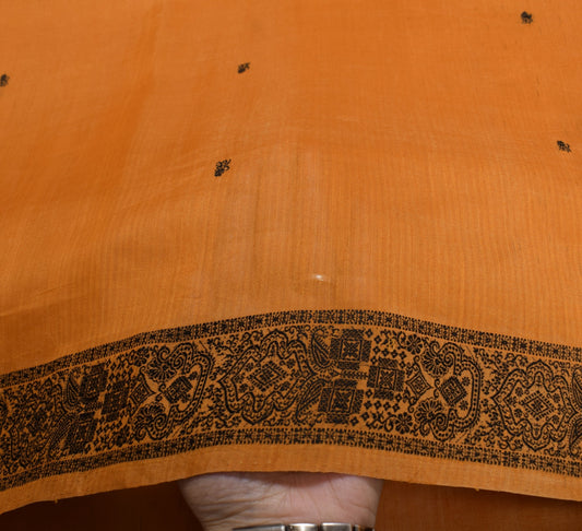 Sushila Vintage Mustard Sari Remnant Scrap Floral Woven Pure Silk Craft Fabric