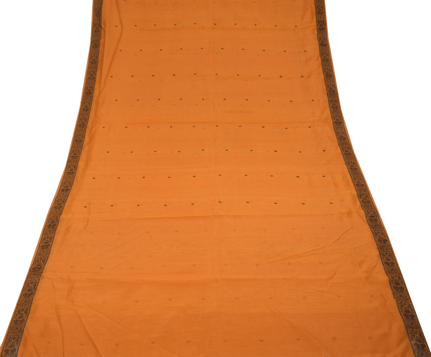 Sushila Vintage Mustard Sari Remnant Scrap Floral Woven Pure Silk Craft Fabric