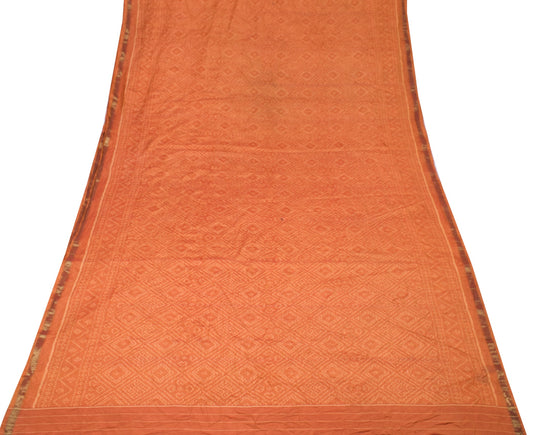 Sushila Vintage Rust Sari Remnant Scrap Hand Woven  Pure Silk Craft Soft Fabric