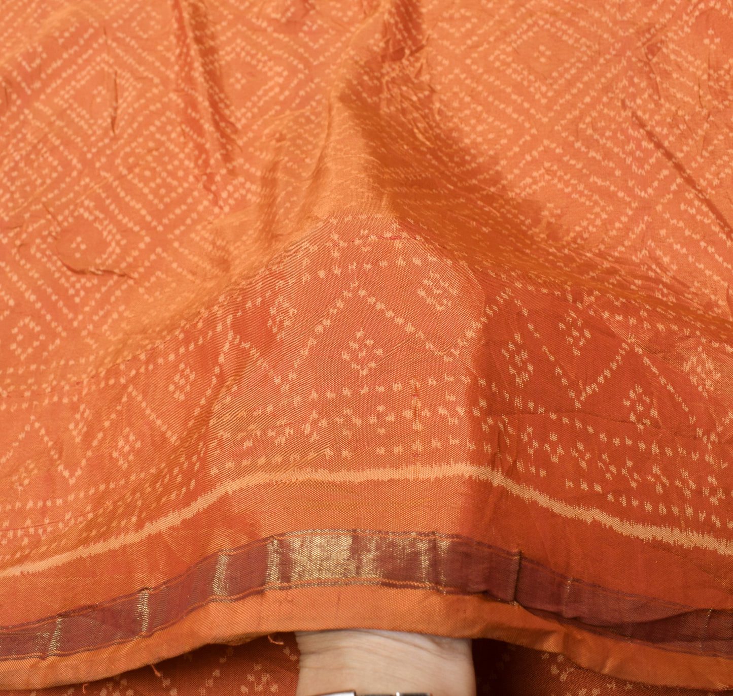 Sushila Vintage Rust Sari Remnant Scrap Hand Woven  Pure Silk Craft Soft Fabric
