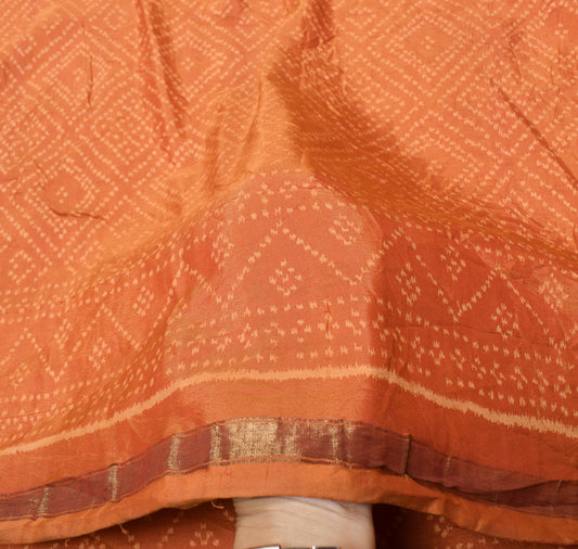 Sushila Vintage Rust Sari Remnant Scrap Hand Woven  Pure Silk Craft Soft Fabric