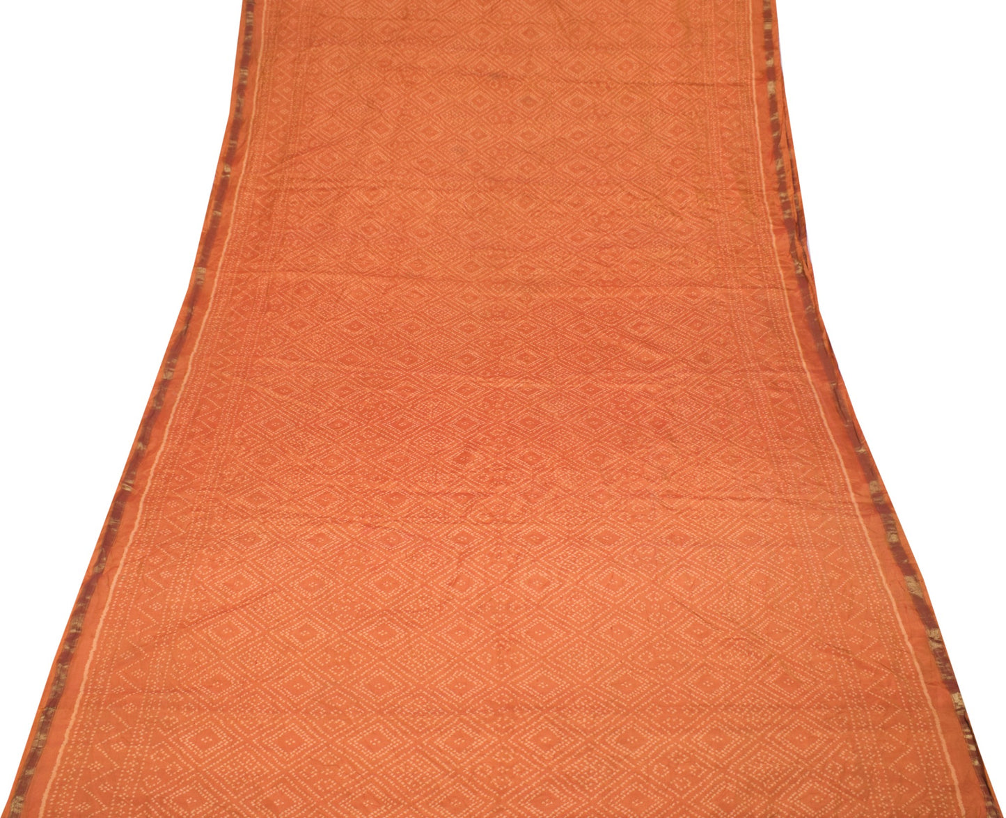 Sushila Vintage Rust Sari Remnant Scrap Hand Woven  Pure Silk Craft Soft Fabric