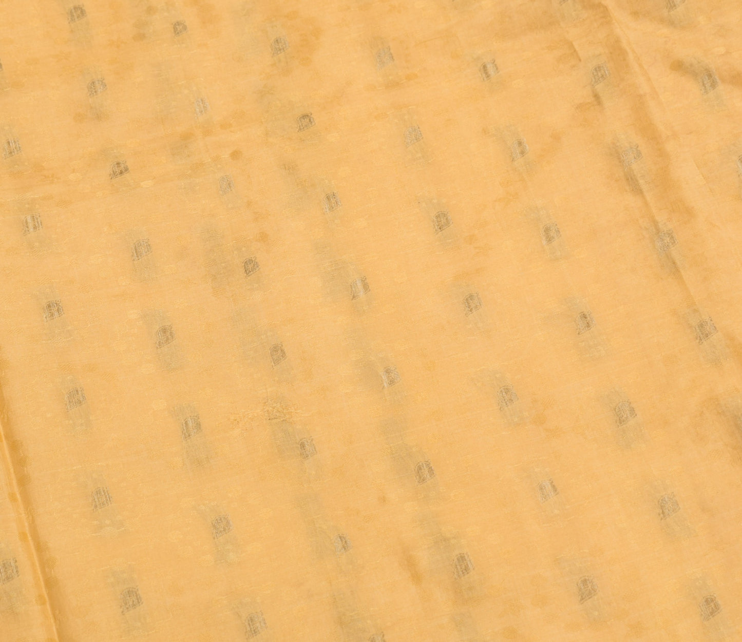 Sushila Vintage Yellow Sari Remnant Scrap Woven Leaves Pure Silk Craft Fabric