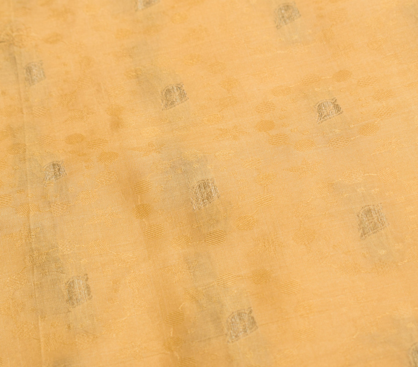 Sushila Vintage Yellow Sari Remnant Scrap Woven Leaves Pure Silk Craft Fabric
