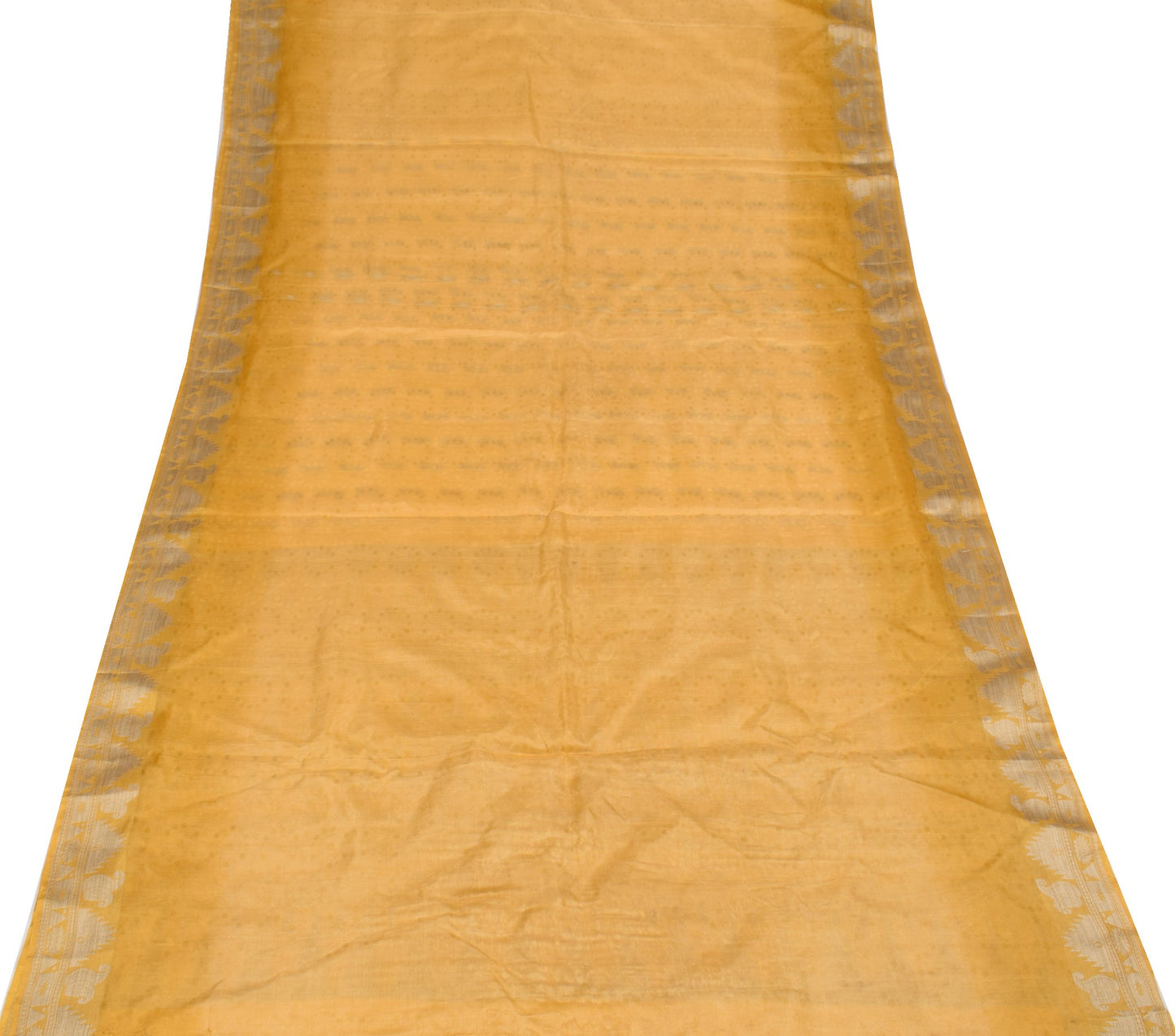 Sushila Vintage Yellow Sari Remnant Scrap Woven Leaves Pure Silk Craft Fabric