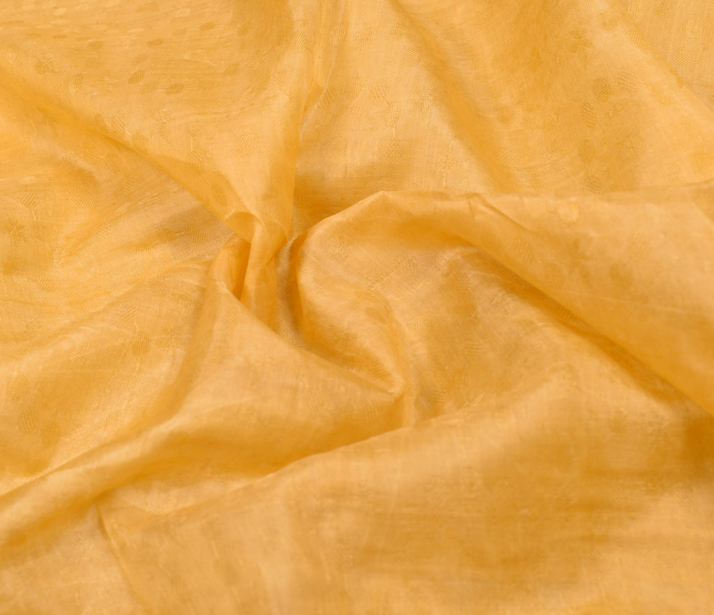 Sushila Vintage Yellow Sari Remnant Scrap Woven Leaves Pure Silk Craft Fabric
