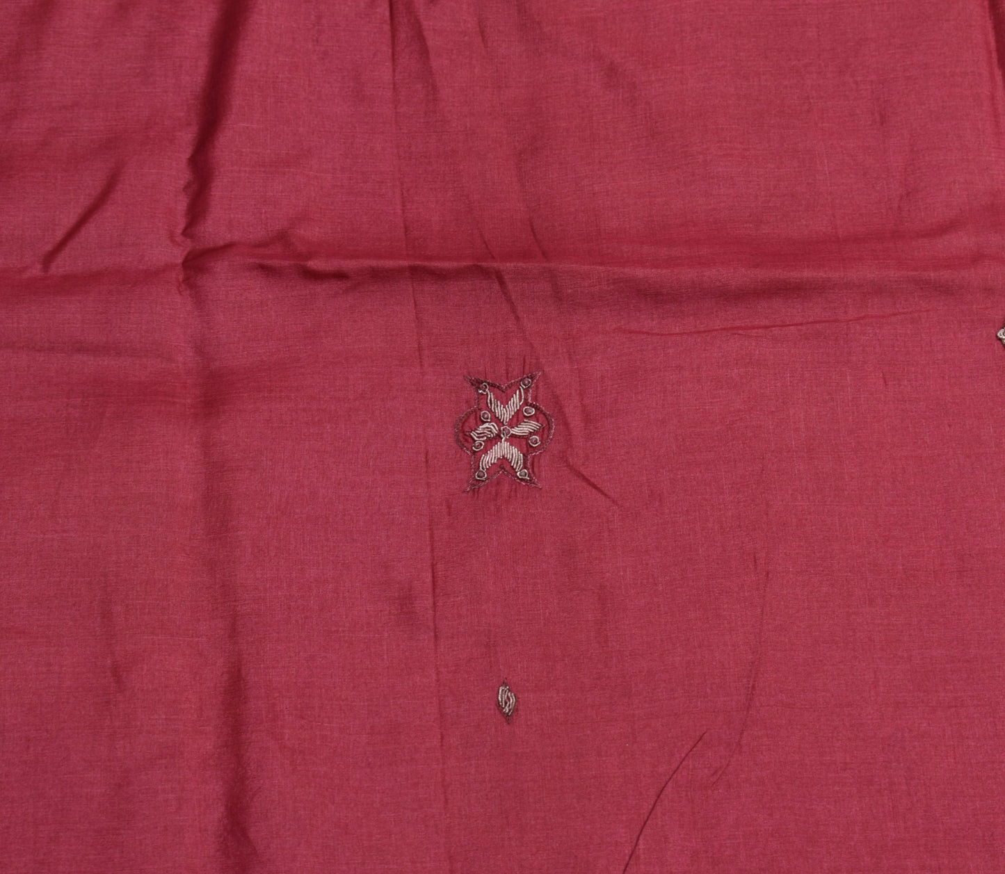 Sushila Vintage Maroon Sari Remnant Scrap Pure Tussar Hand Beaded Craft Fabric