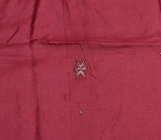 Sushila Vintage Maroon Sari Remnant Scrap Pure Tussar Hand Beaded Craft Fabric