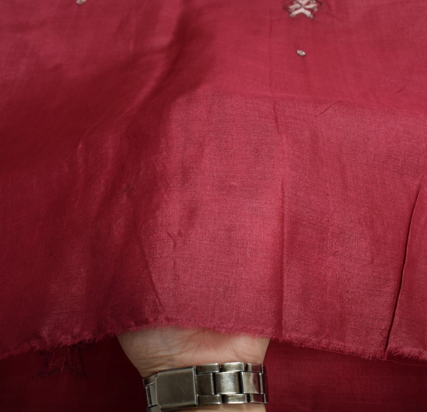 Sushila Vintage Maroon Sari Remnant Scrap Pure Tussar Hand Beaded Craft Fabric