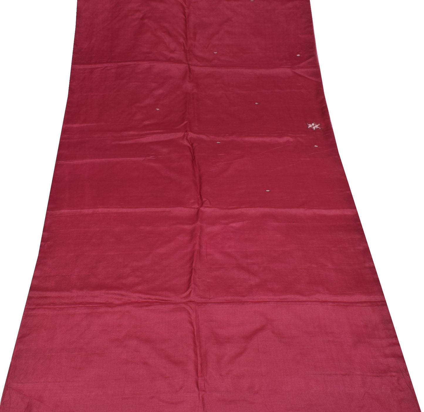 Sushila Vintage Maroon Sari Remnant Scrap Pure Tussar Hand Beaded Craft Fabric