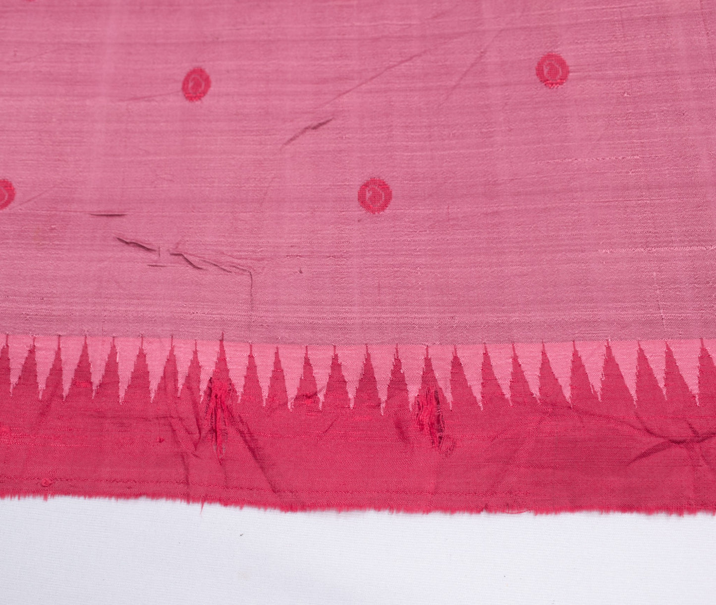 Sushila Vintage Pink Woven Sari Remnant Scrap Paisley PureSilk Soft Craft Fabric