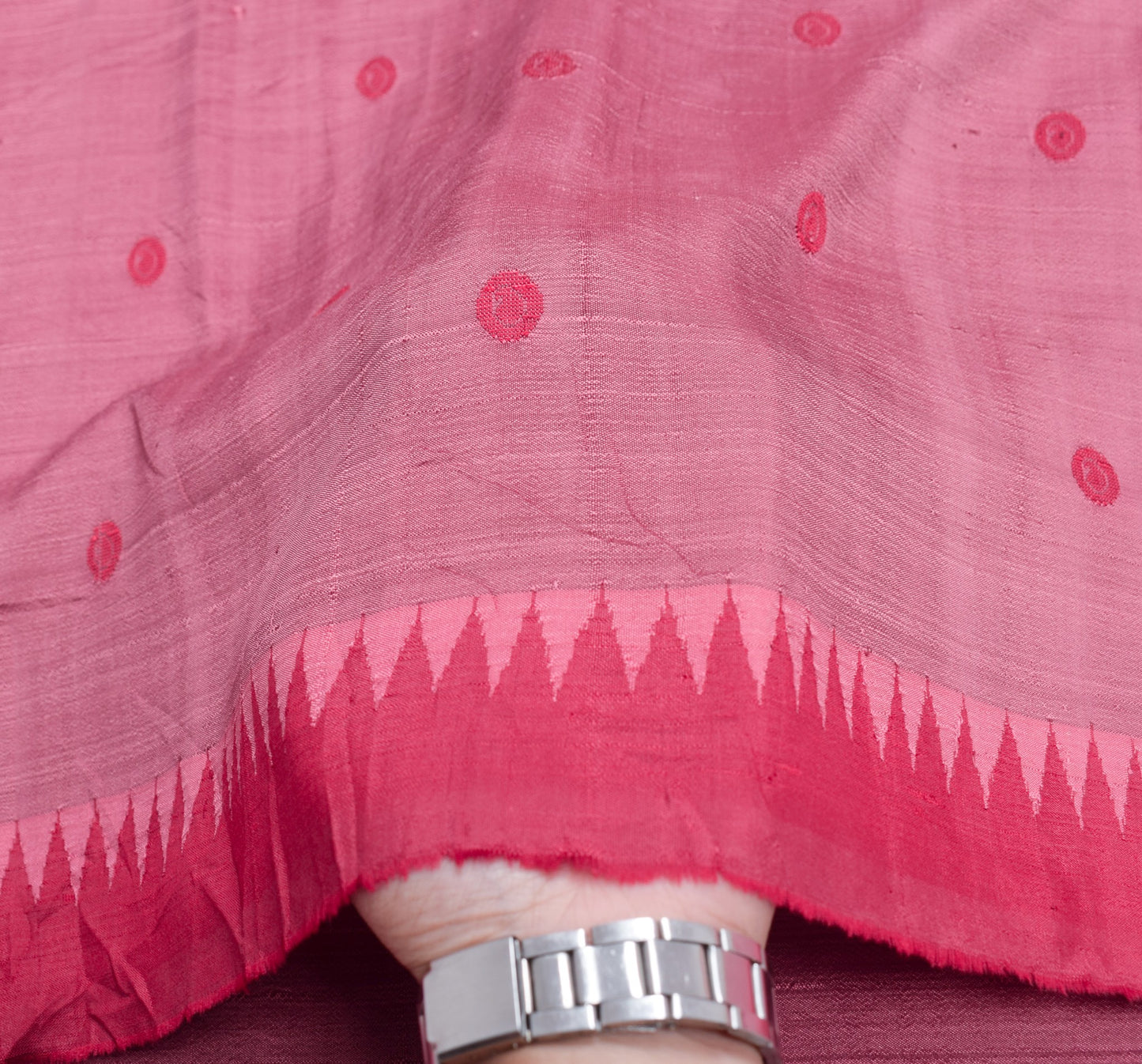 Sushila Vintage Pink Woven Sari Remnant Scrap Paisley PureSilk Soft Craft Fabric