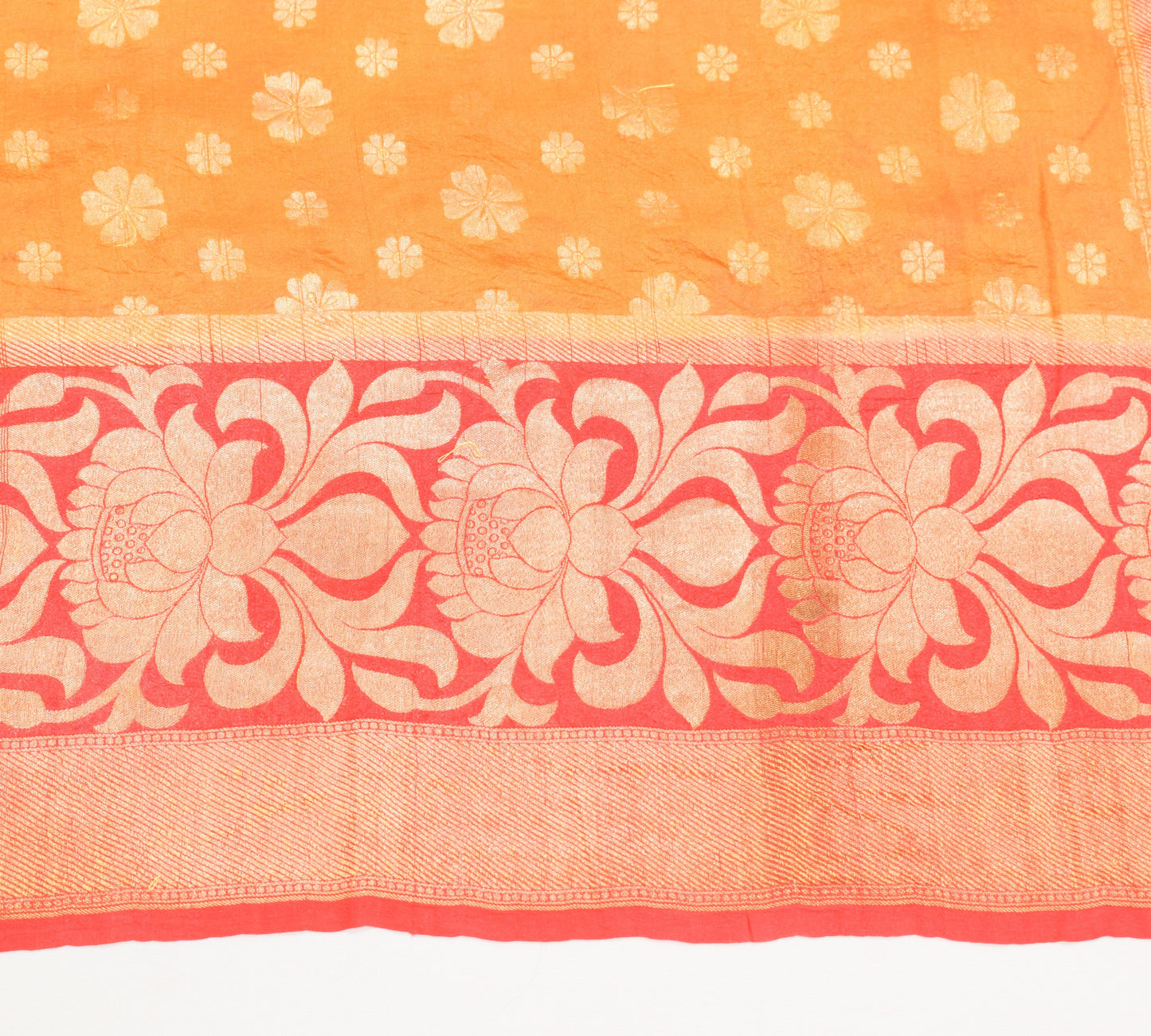 Sushila Vintage Yellow Sari Remnant Scrap Zari Brocade Pure Silk Craft Fabric
